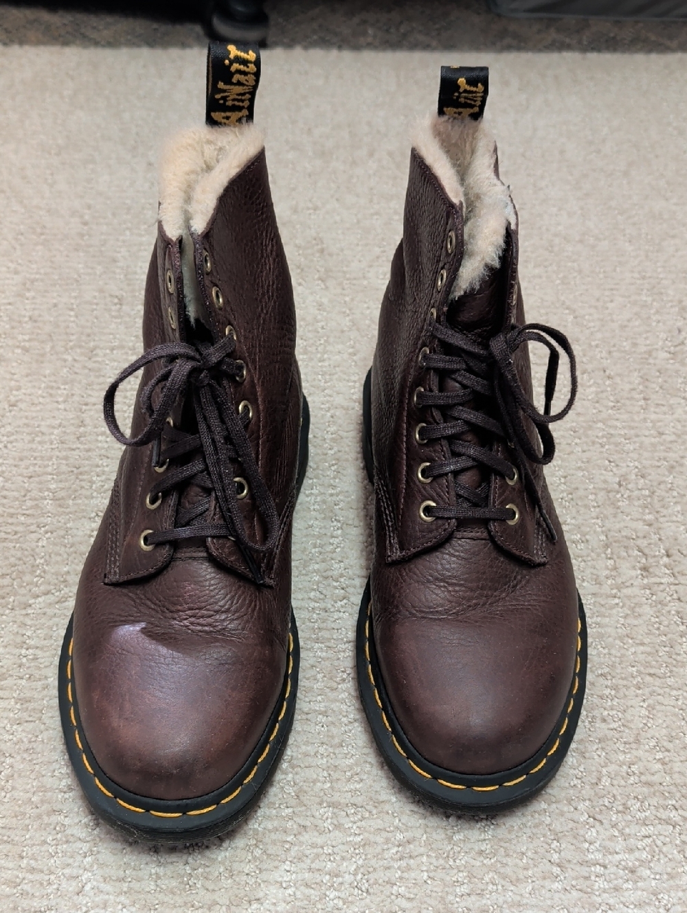 Dr. Martens Brown Leather Lace-Up Shearling Ankle Boots